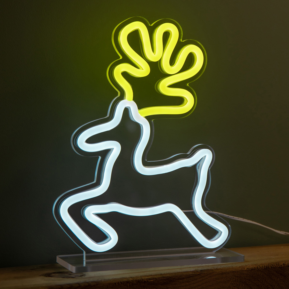 Premier Yellow and White LED Reindeer Table Top Neon Sign 25 x 19cm Image 6