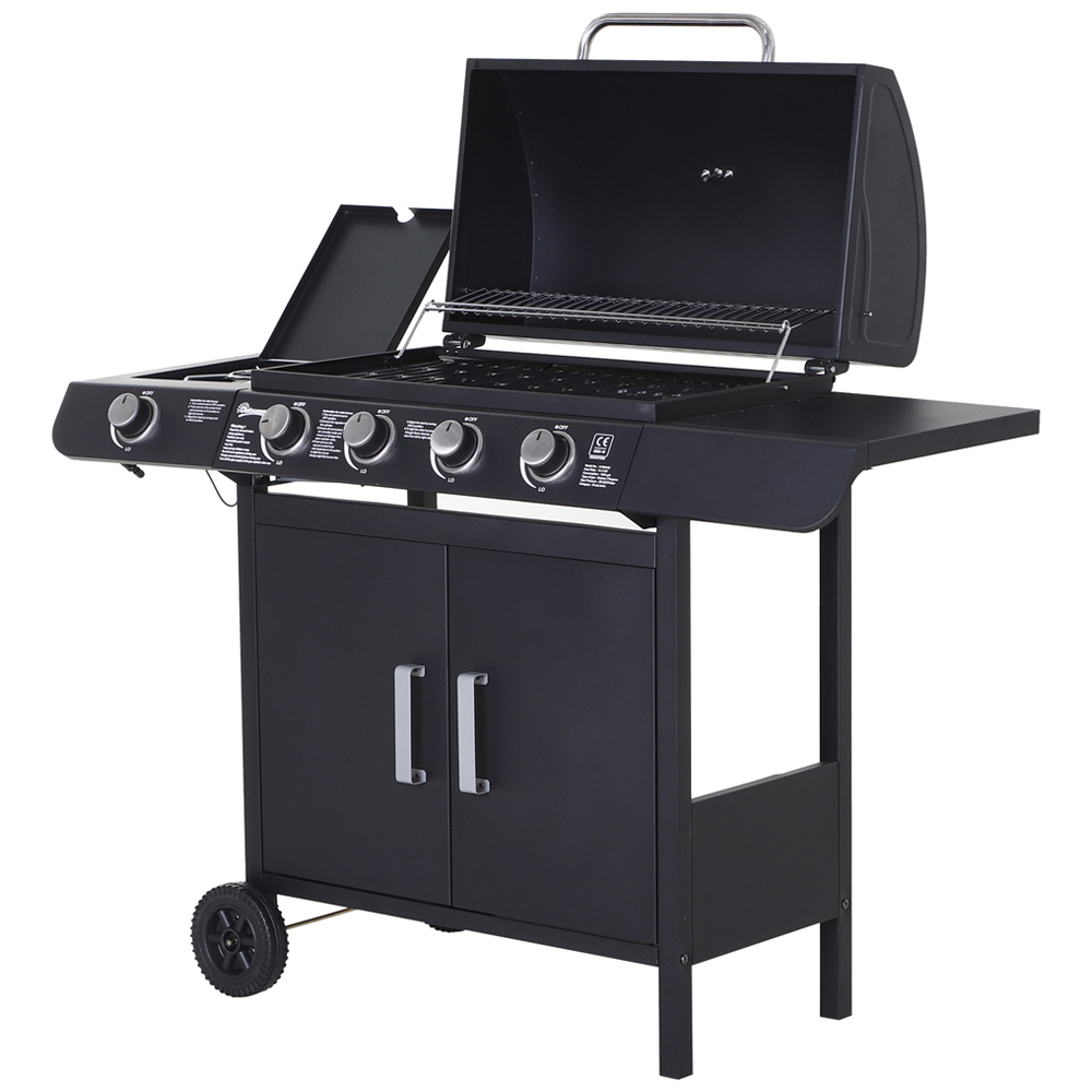 Outsunny Black 4 + 1 Burner Deluxe Gas BBQ Grill Image 1