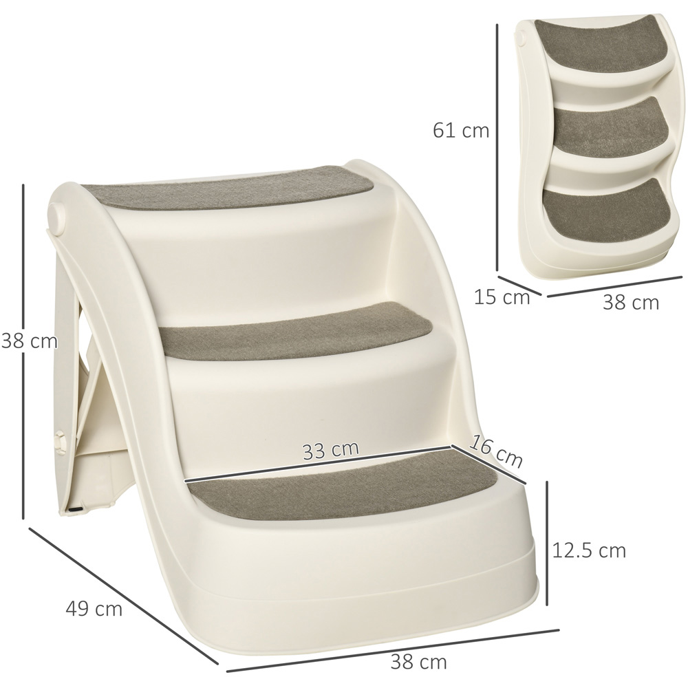 PawHut Cream 3 Steps Small Dog Foldable Pet Stairs with Non-slip Mats Image 7
