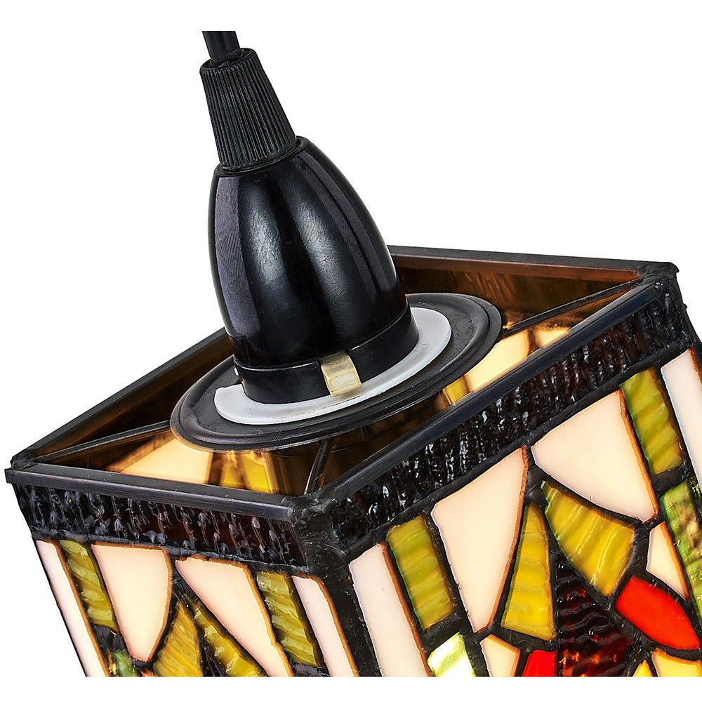 Happy Homewares Art Deco Tiffany Green Amber and Red Stained Glass Pendant Shade Image 3