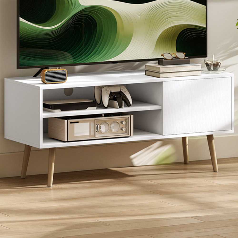 HOMCOM Single Door 2 Shelf White TV Unit Image 1