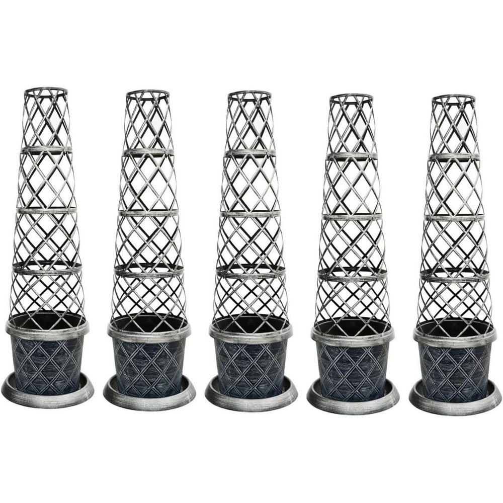 Garden Gear Black and Silver Plastic Tower Pot with Saucer 42cm 5 Pack Image 1