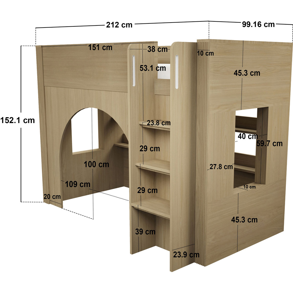Flair Kaska Single Oak Ribbed Panel Mid Sleeper Bed Image 6