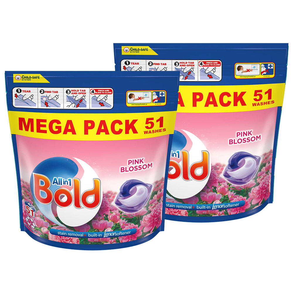 Bold All-in-1 Pods Pink Blossom Washing Liquid Capsules 51 Washes (Case of 2) Image