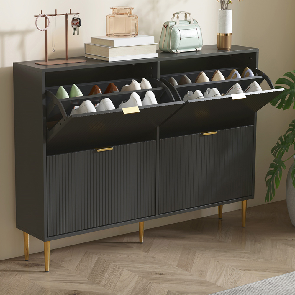 HOMCOM 4 Flip Drawer Black Slim Shoe Storage Cabinet Image 1