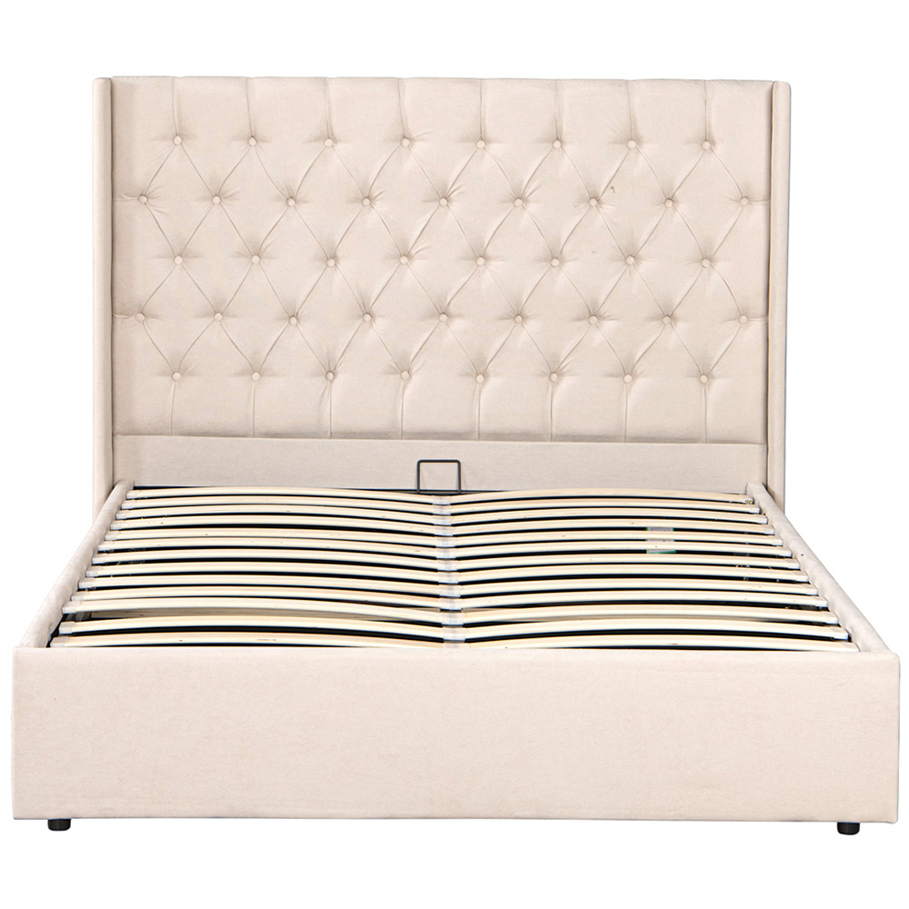 OAT Home Wrenbury Double Natural Lift-Up Ottoman Bed Frame with Buttoned Winged Headboard Image 2