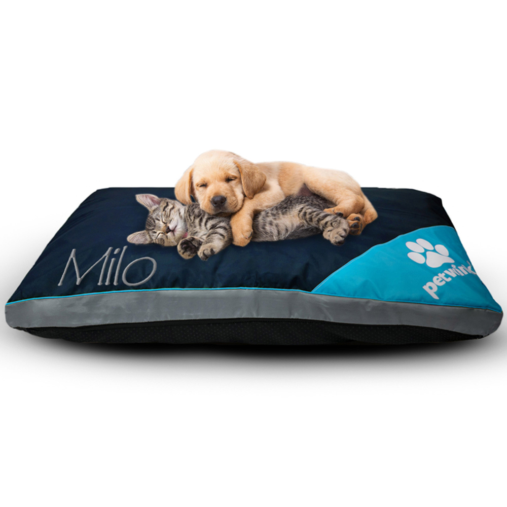 Petwinks Medium Navy and Aqua Blue Waterproof Pet Bed Image 2