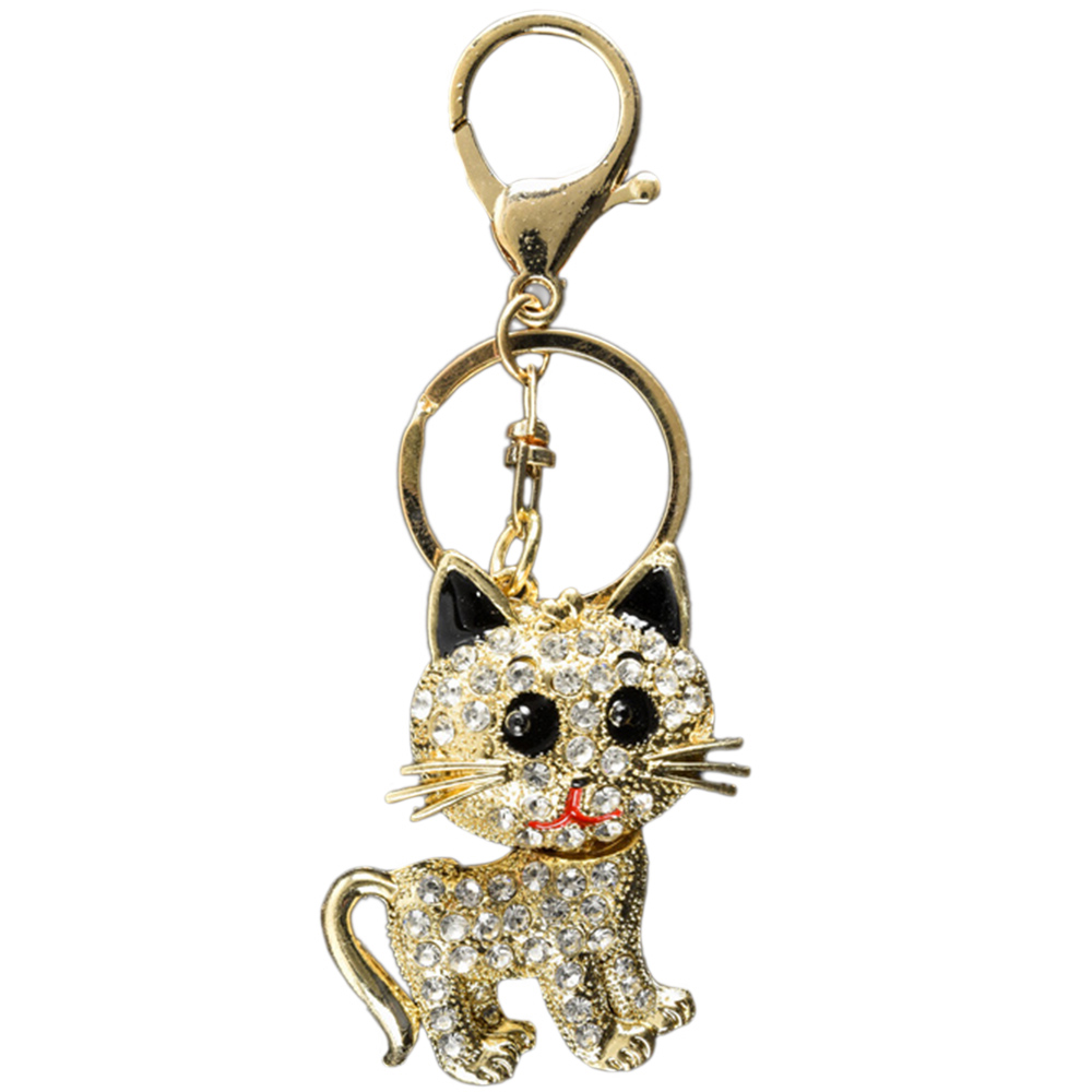 Silver Jewelled Cat Key Charm Image 1