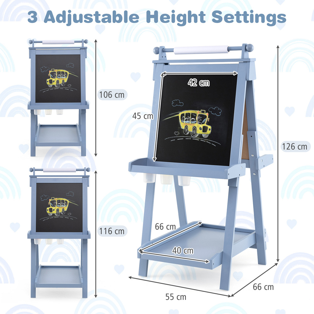 Costway 3-in-1 Kids Blue Double Sided Foldable Art Easel Image 7