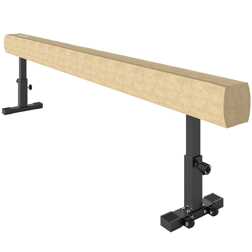 HOMCOM Natural Adjustable Gymnastics Balance Beam with Wheels Image 1