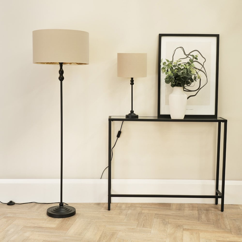 ValueLights Maggie Beige and Metallic Chrome Shade Black Candlestick Table Lamp Image 4