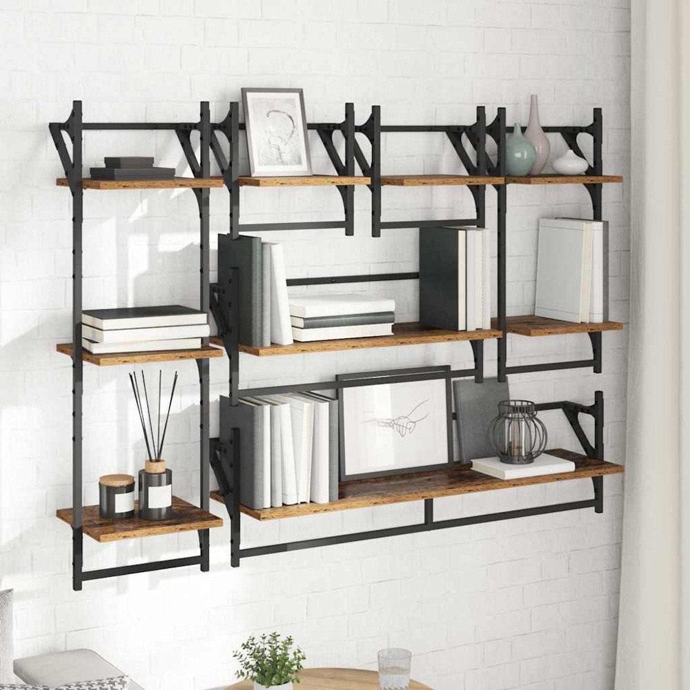vidaXL 9 Shelf Old Wood Wall Shelf Set of 6 Image 2