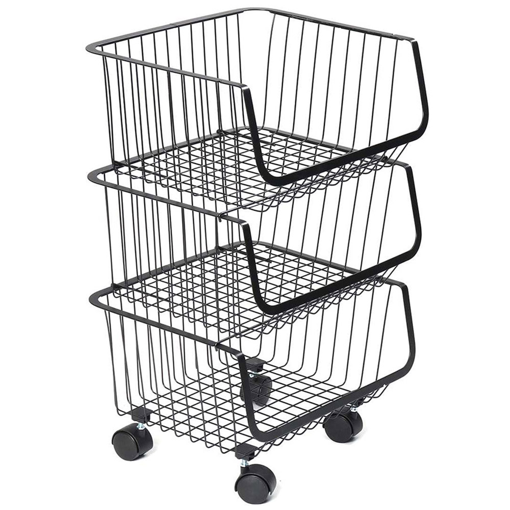 Living and Home 3 Tier Stackable Rolling Trolley Rack Image 1