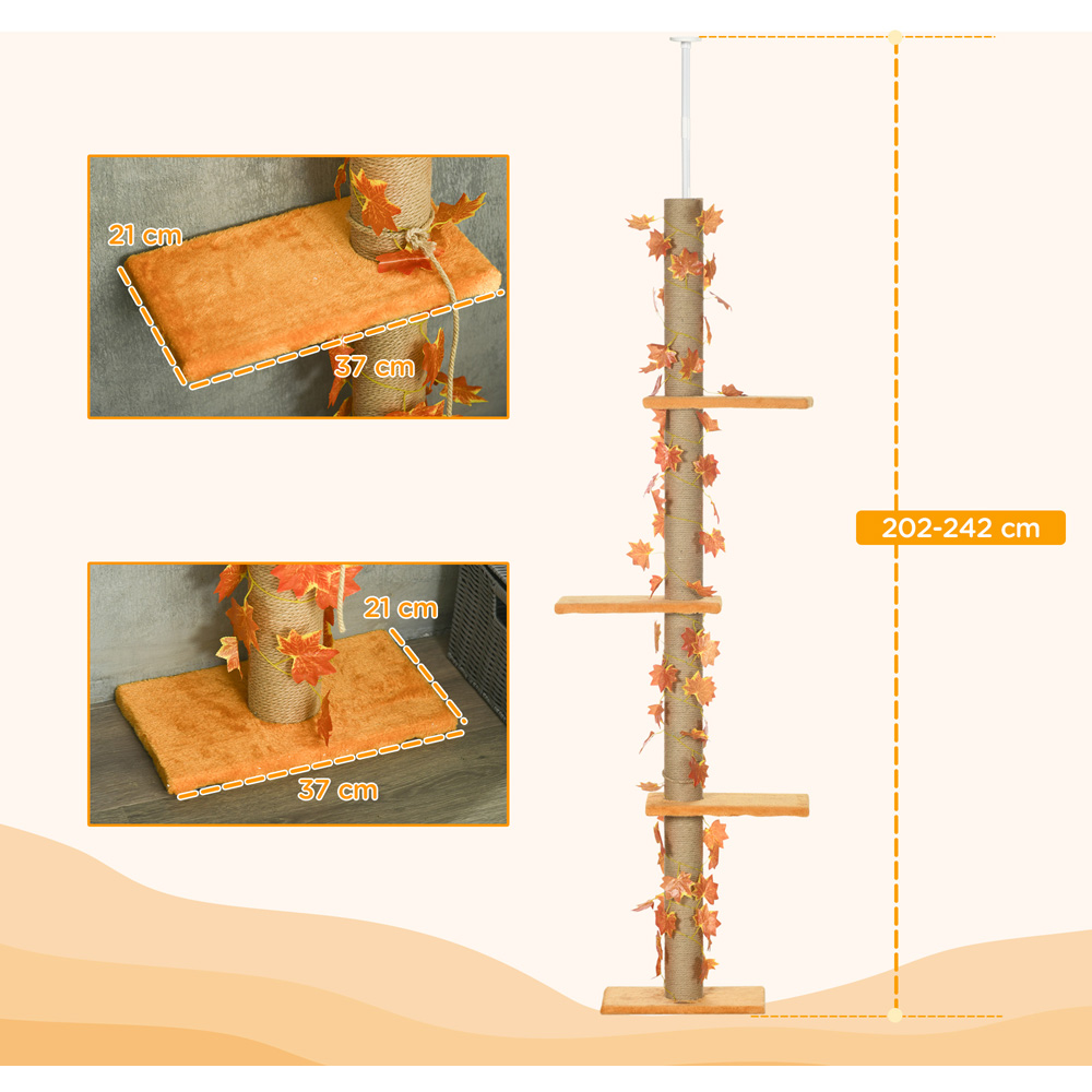 PawHut 242cm Orange Adjustable Floor-To-Ceiling Cat Tower Image 7