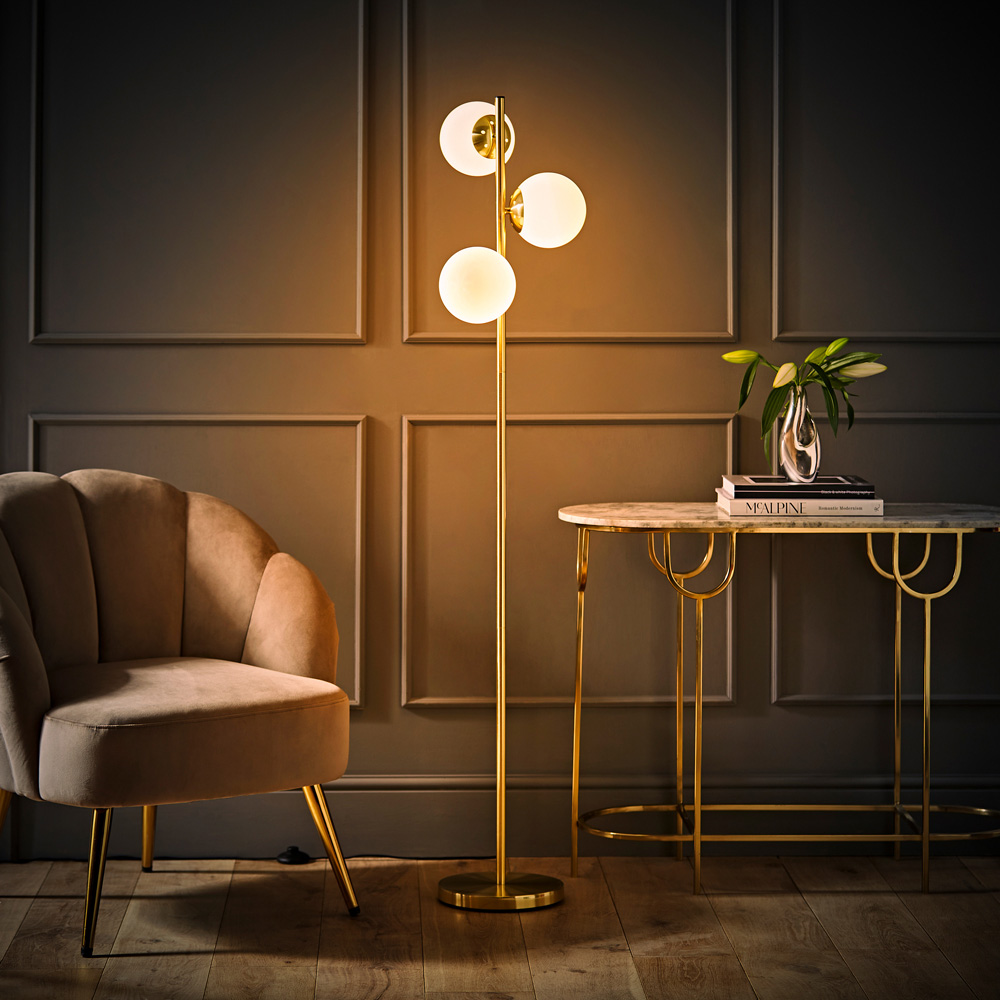 ValueLights Jas Brushed Gold Metal LED Floor Lamp Image 2