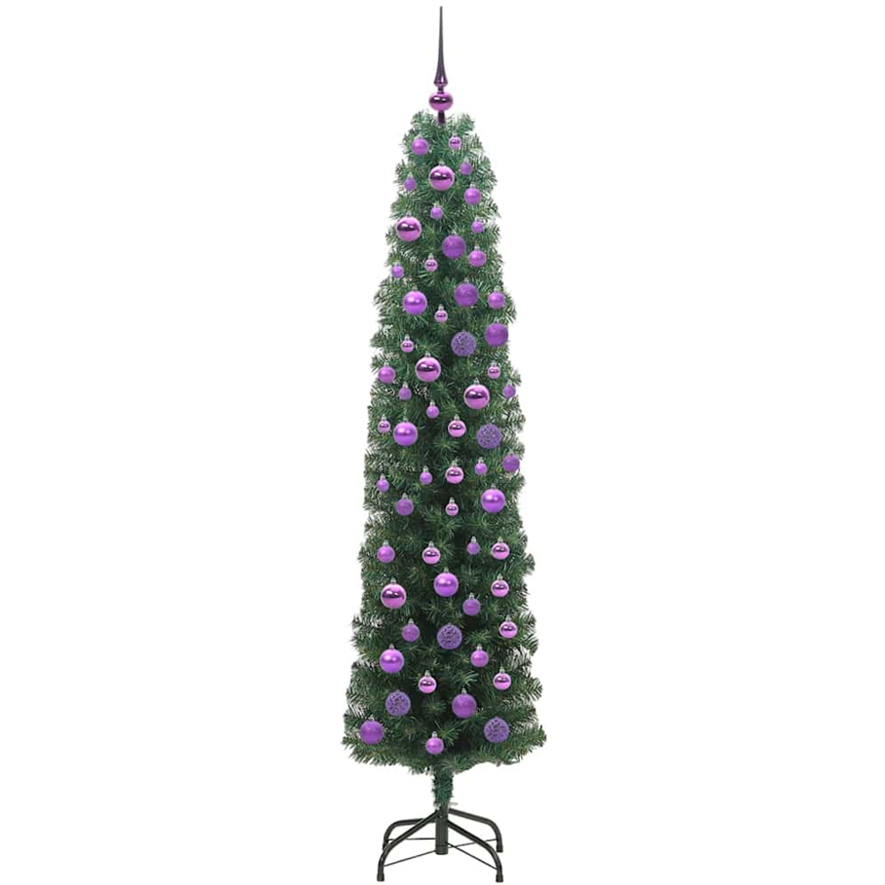 vidaXL Green Artificial Christmas Tree with LEDs Lilac Decoration Ornaments 6ft Image 4