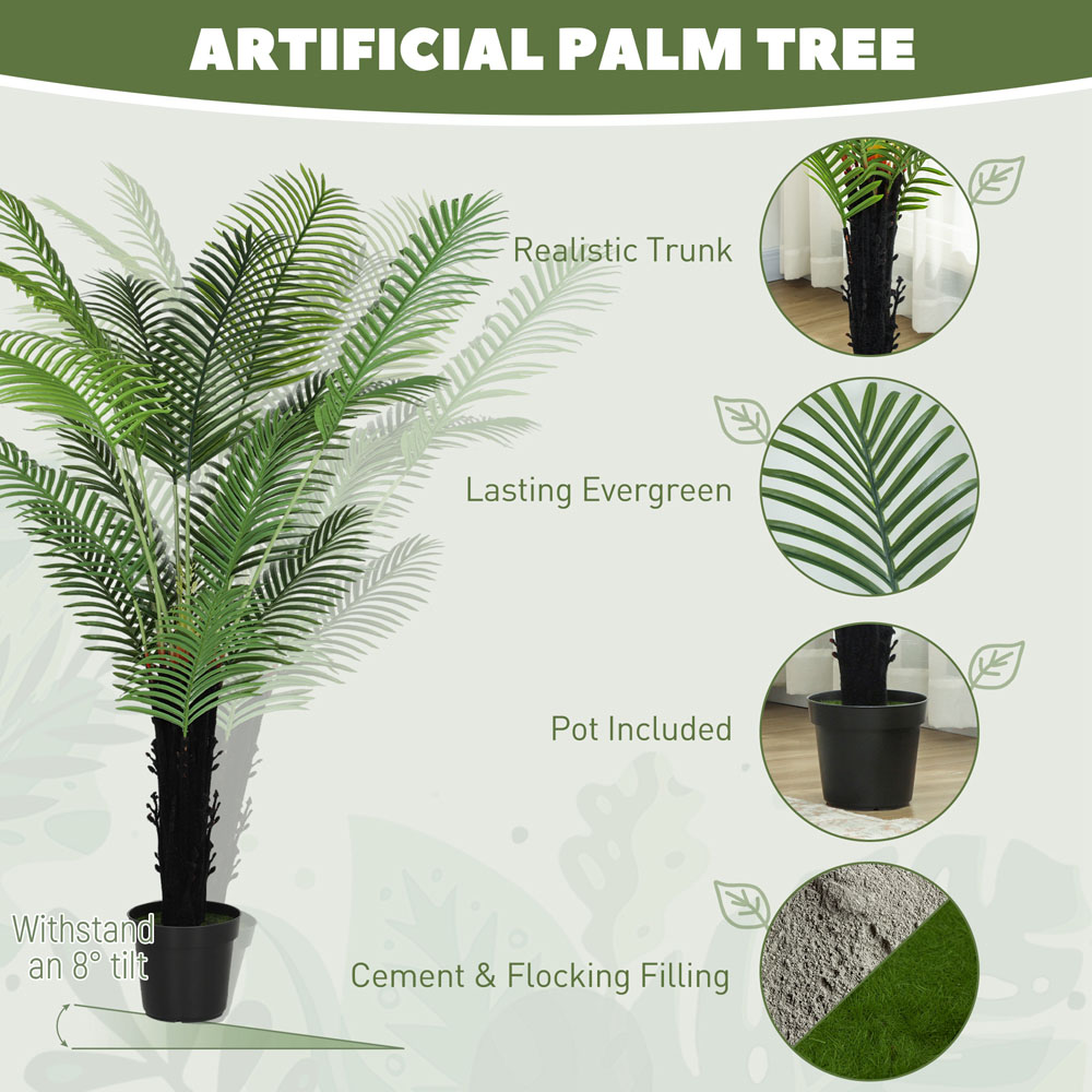HOMCOM Areca Palm Tree Artificial Plant Pot with Flocked Soil 175cm Image 8