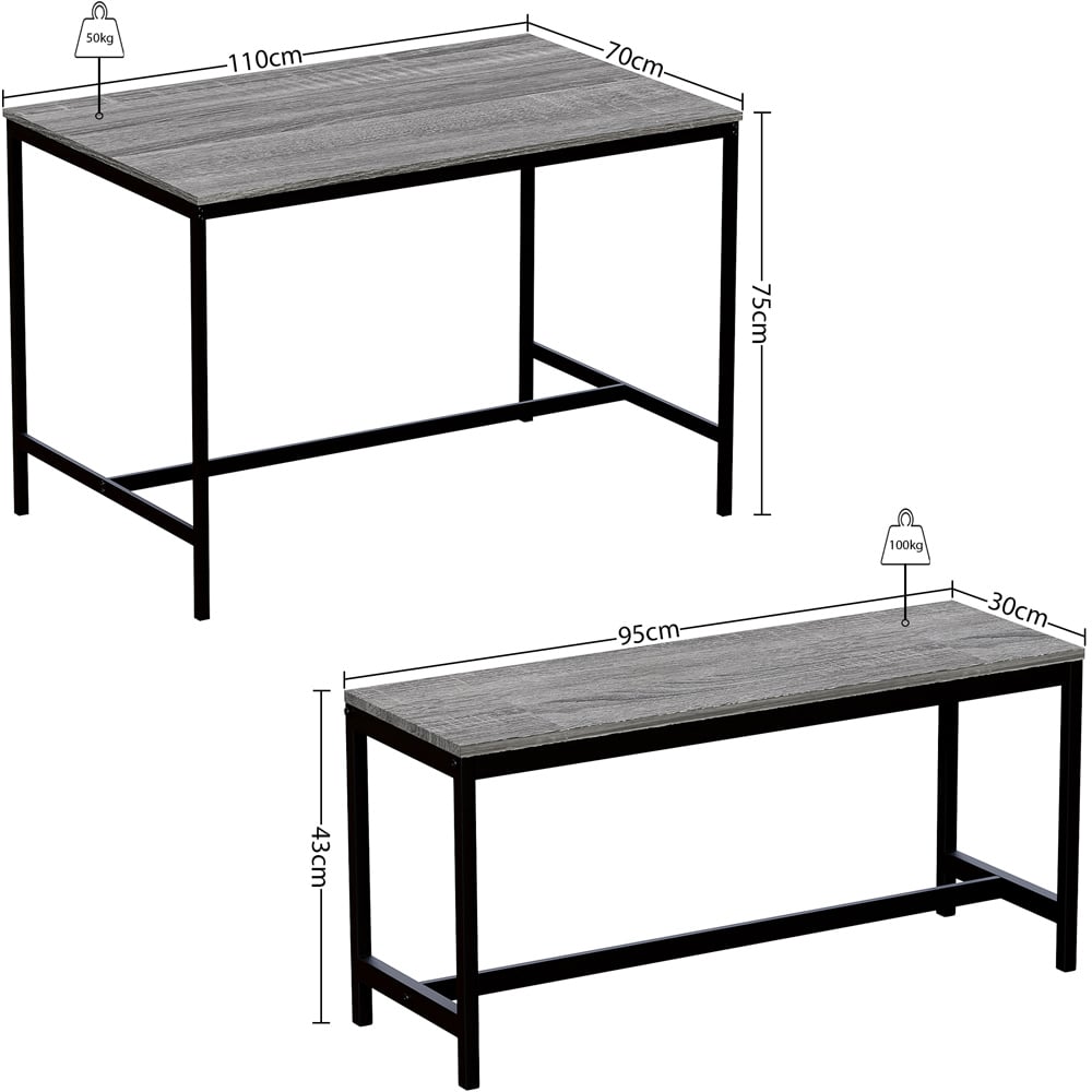 Vida Designs Roslyn 4 Seater Metal Frame Dining Bench Set Grey Image 9