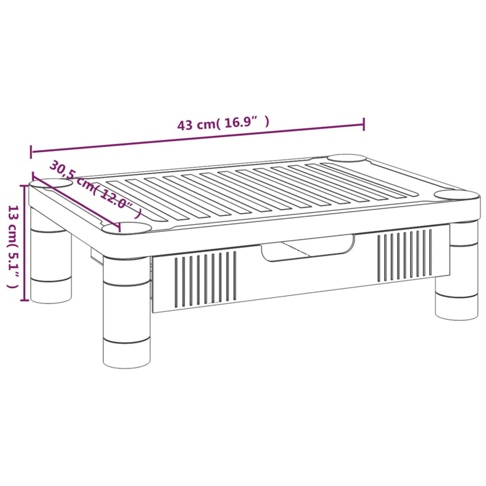 vidaXL Black Monitor Stand with Drawer Image 7
