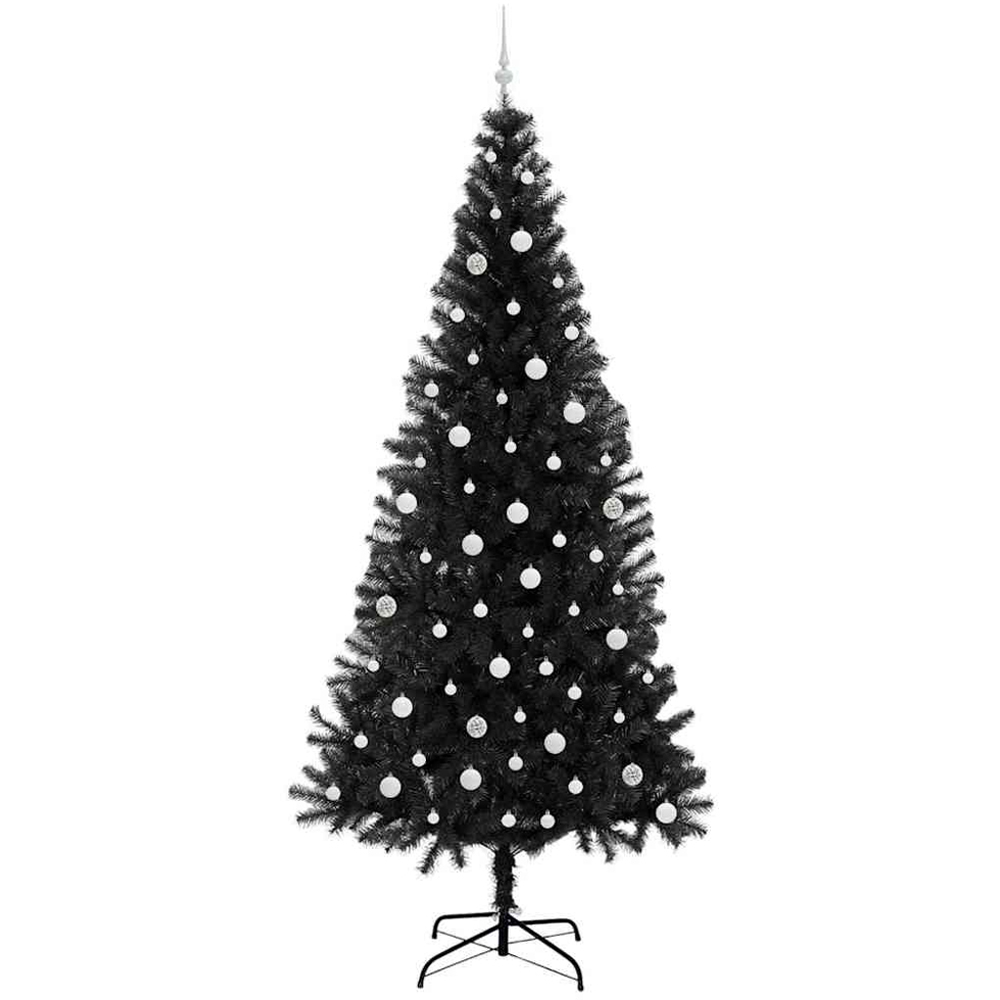 vidaXL Pre-Lit White Baubles Black Artificial Christmas Tree 8ft Image 4