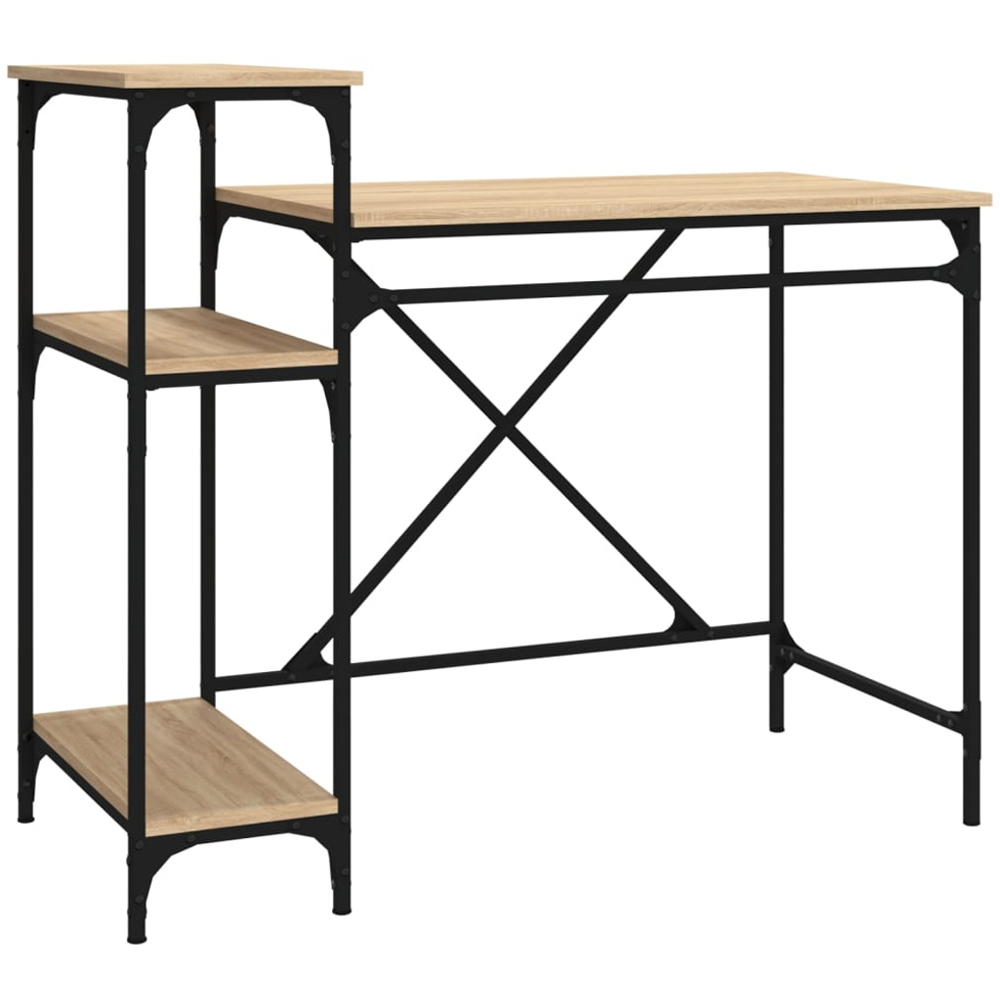 vidaXL 3 Shelf Industrial Style Computer Desk Sonoma Oak Image 2