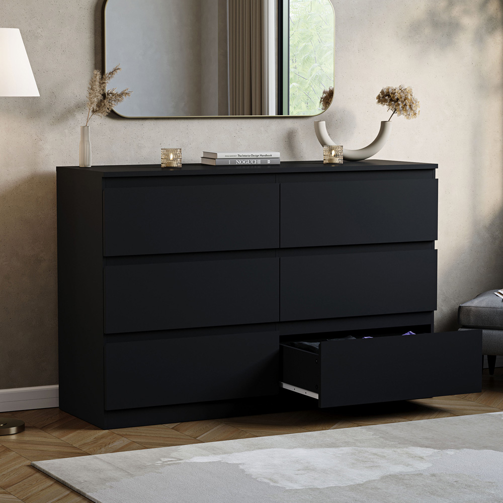 VIDA DESIGNS Denver 6 Drawer Black Chest of Drawers Image 4