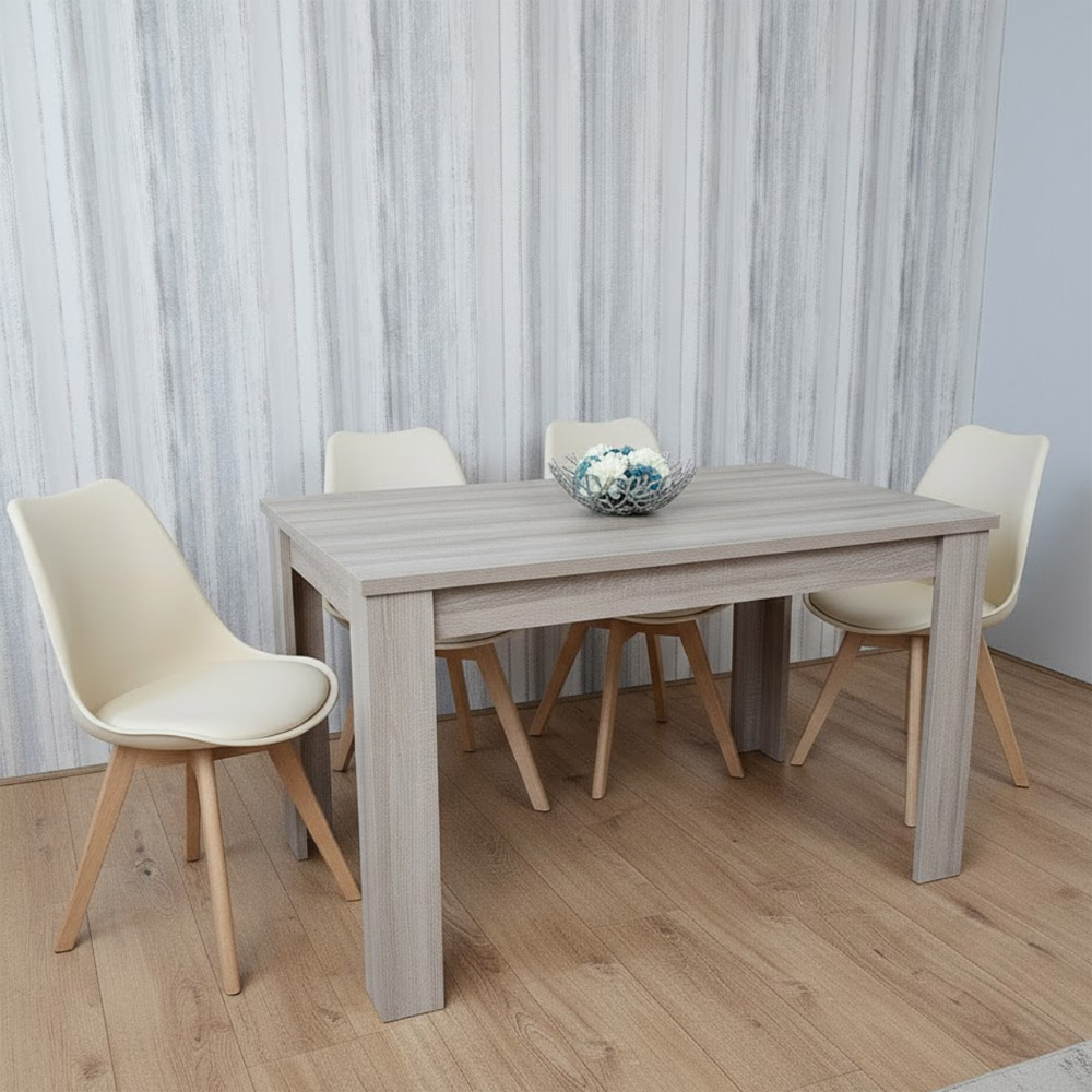 Kosy Koala 4 Seater Wooden Faux Leather Dining Set Oak Effect and Cream Image 3