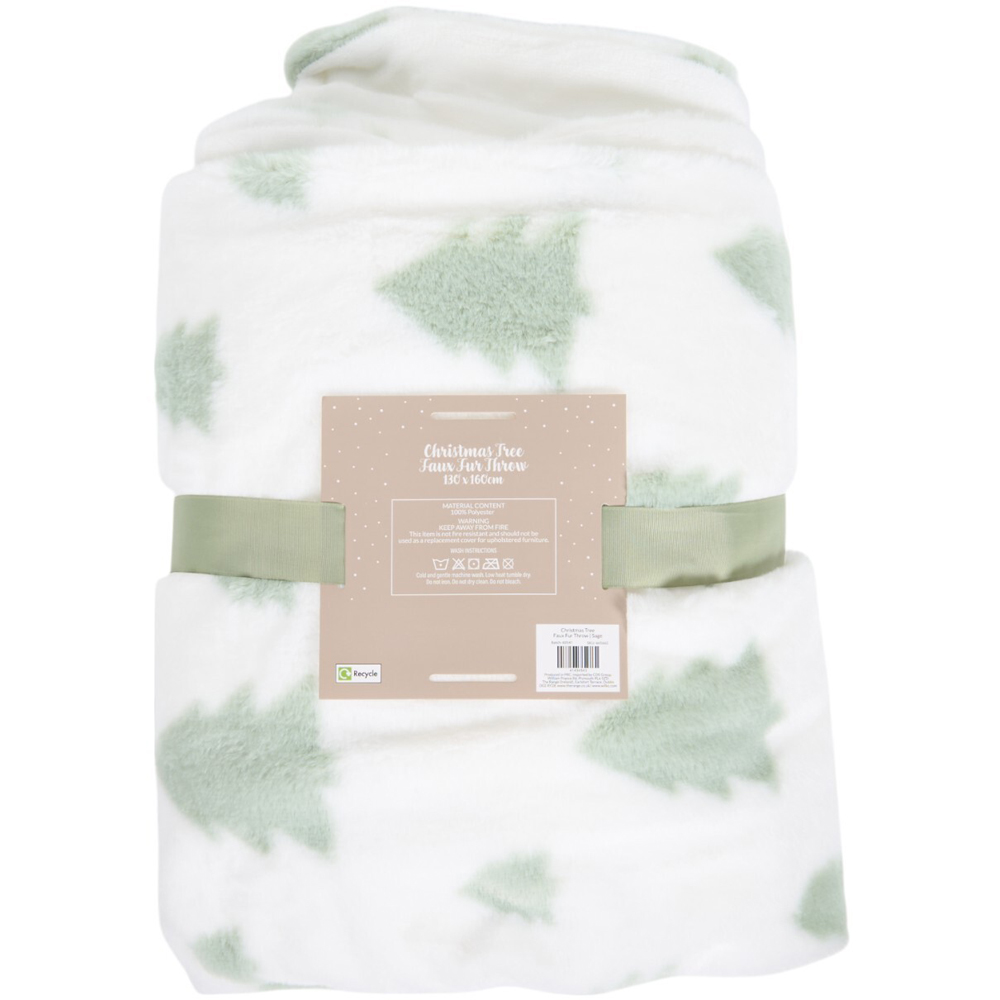 Sage Christmas Tree Faux Fur Throw - Sage Image 4
