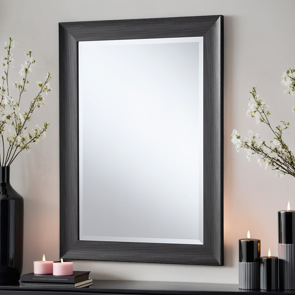 Yearn Dark Grey Scooped Bevelled Framed Wall Mirror 91.5 x 66cm Image 2