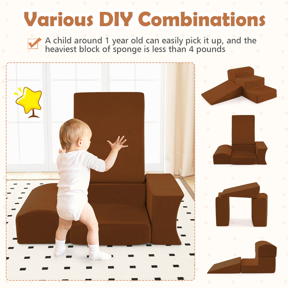 Costway Kids Brown 5 Piece Climb and Crawl Play Set with Ball Pit Image 6