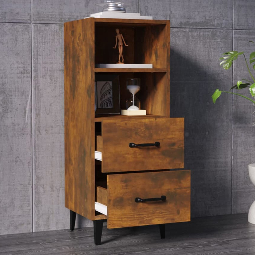 vidaXL 2 Drawer 2 Shelf Smoked Oak Sideboard Image 1