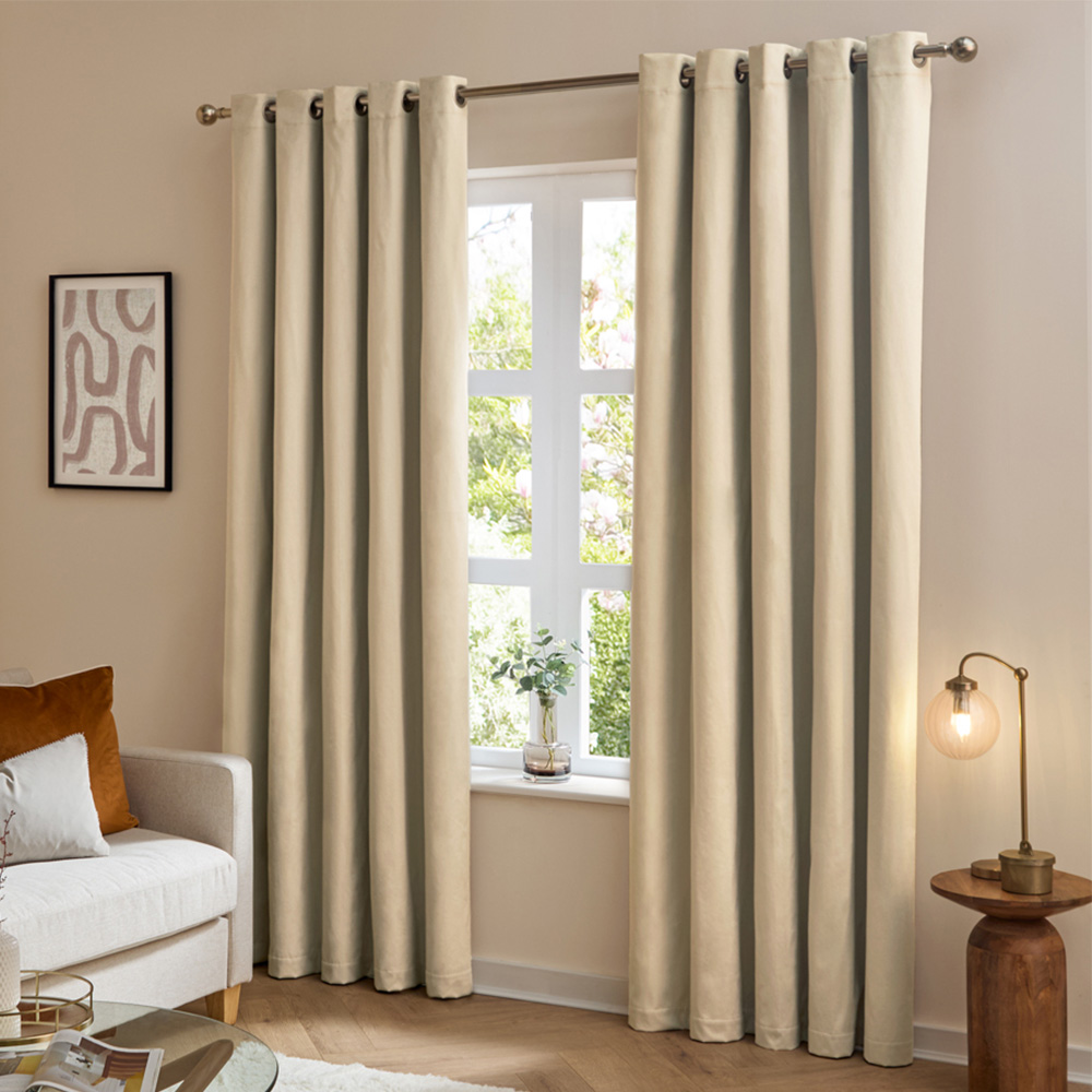 Furn The Ultimate Natural Velvet Blackout Eyelet Curtains 117 x 137cm Image 1