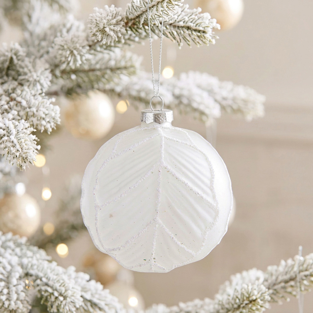 Opaque Leaf Bauble White Image 2