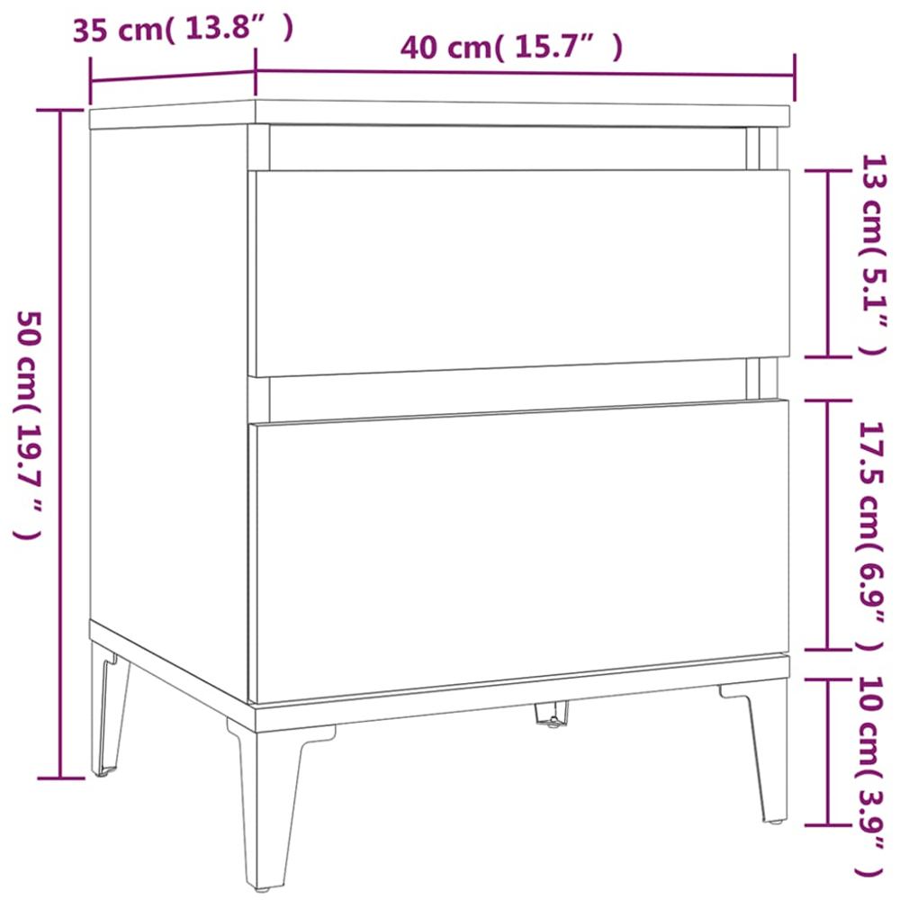 vidaXL 2 Drawer Smoked Oak Bedside Cabinet Image 9