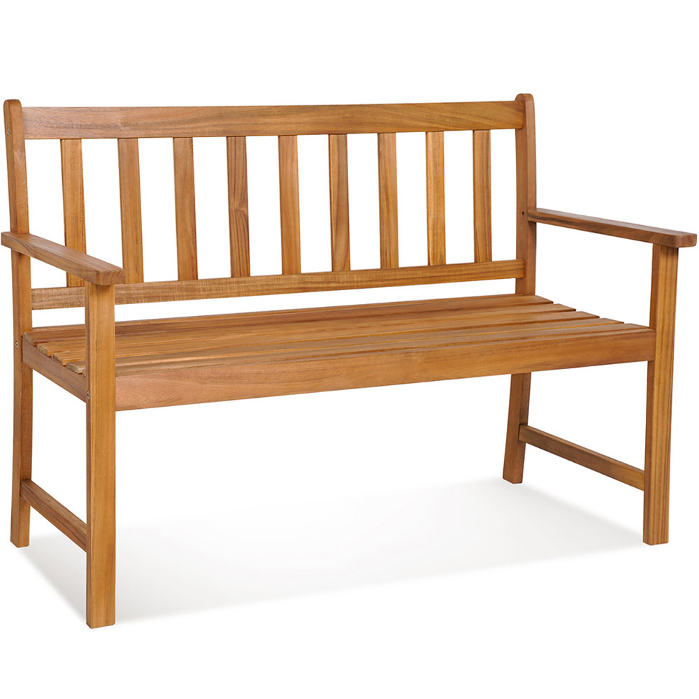 Costway 2 Seater Wooden Patio Bench with Armrests Image 2