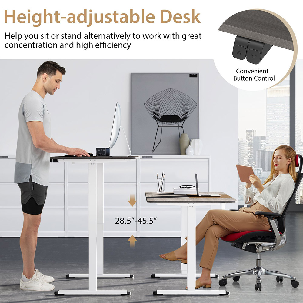 Costway Grey Adjustable Computer Desk with Headphone Hook Image 3