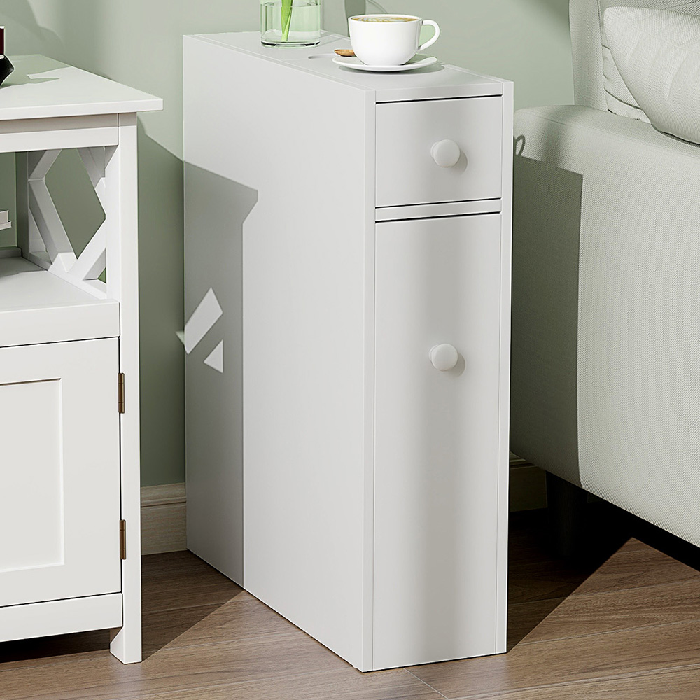 Costway 2 Drawer White Flip Open Top Slim Storage Cabinet Image 1