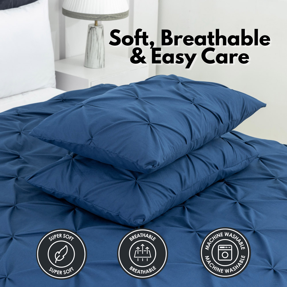 MHG Living Double Navy Pintuck Duvet Cover Set with Fitted Sheet and 4 Pillowcase Image 3