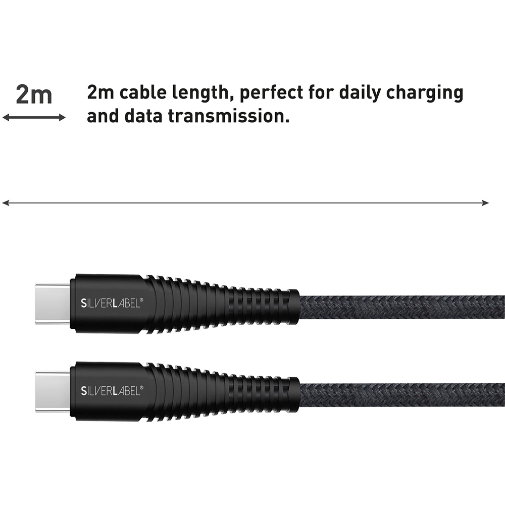 SilverLabel Black USB-C to USB-C Braided Cable 2m Image 3