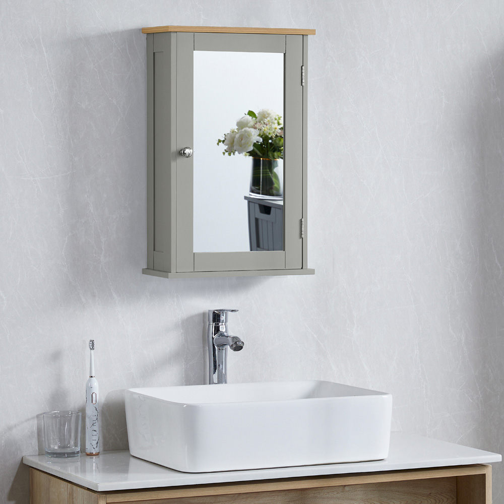BATH VIDA Priano Grey Single Door Mirror Bathroom Cabinet Image 3