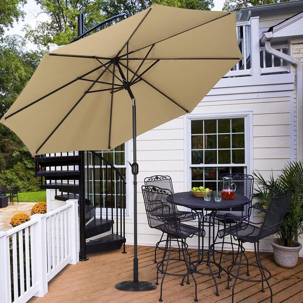 Living and Home Beige Round Crank Tilt Parasol with Floral Round Base 3m Image 7