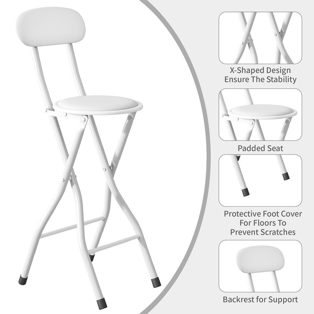 White Padded Folding Bar Stool Set of 2 Image 3