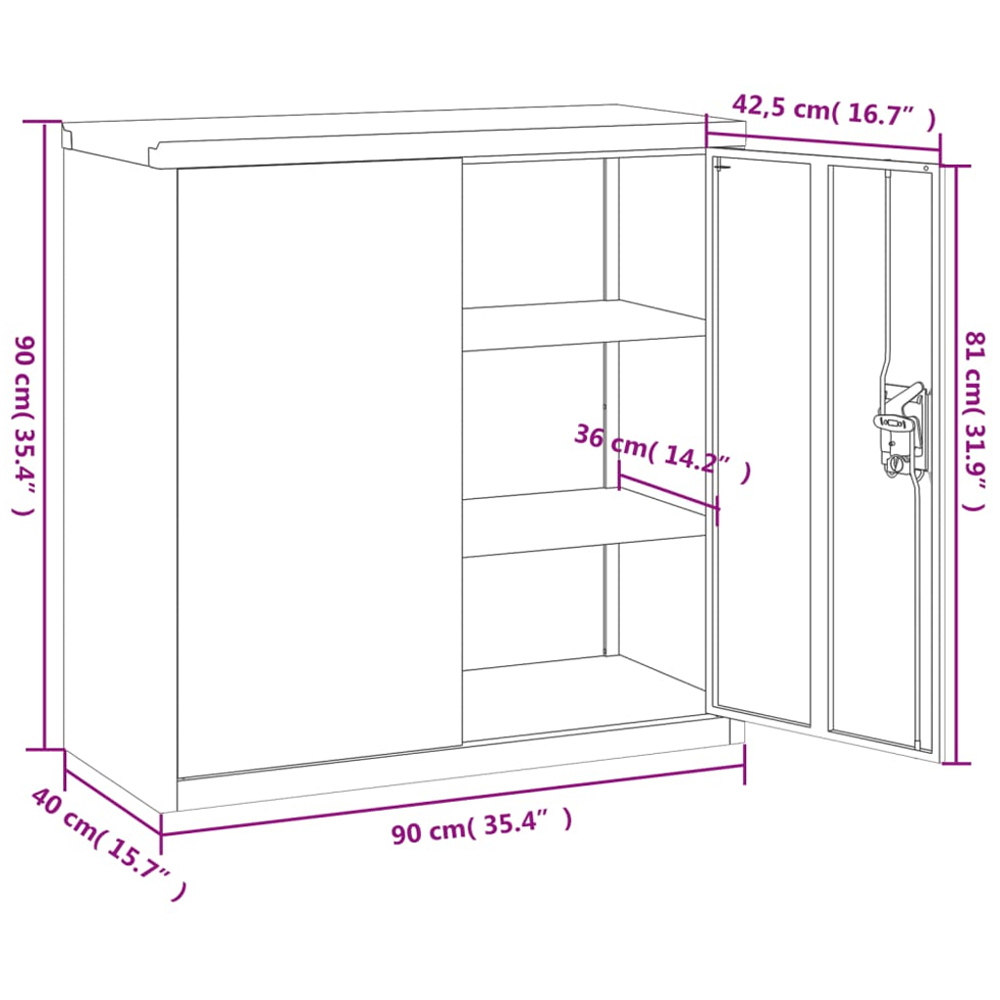 vidaXL 2 Door 3 Shelf White Steel Lockable Office File Cabinet Image 9