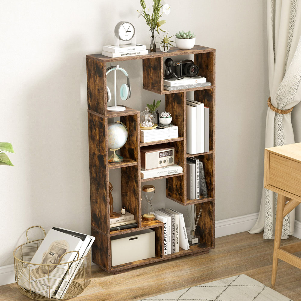 Costway 11 Shelf Brown Bookshelf Image 4