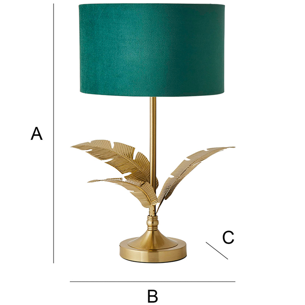 ValueLights Christina Green Velvet and Gold Palm Leaf Table Lamp with Bulb Image 8