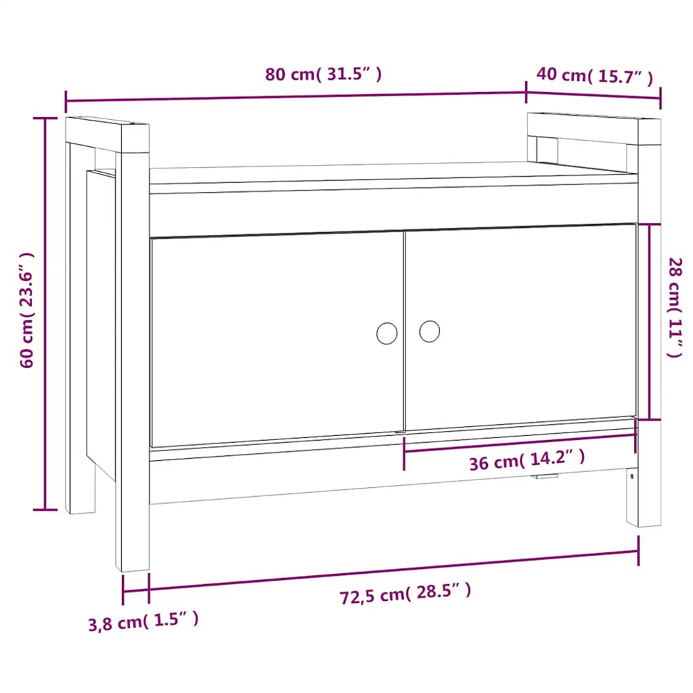 vidaXL 2 Door White Solid Wood Pine Hall Bench Image 9