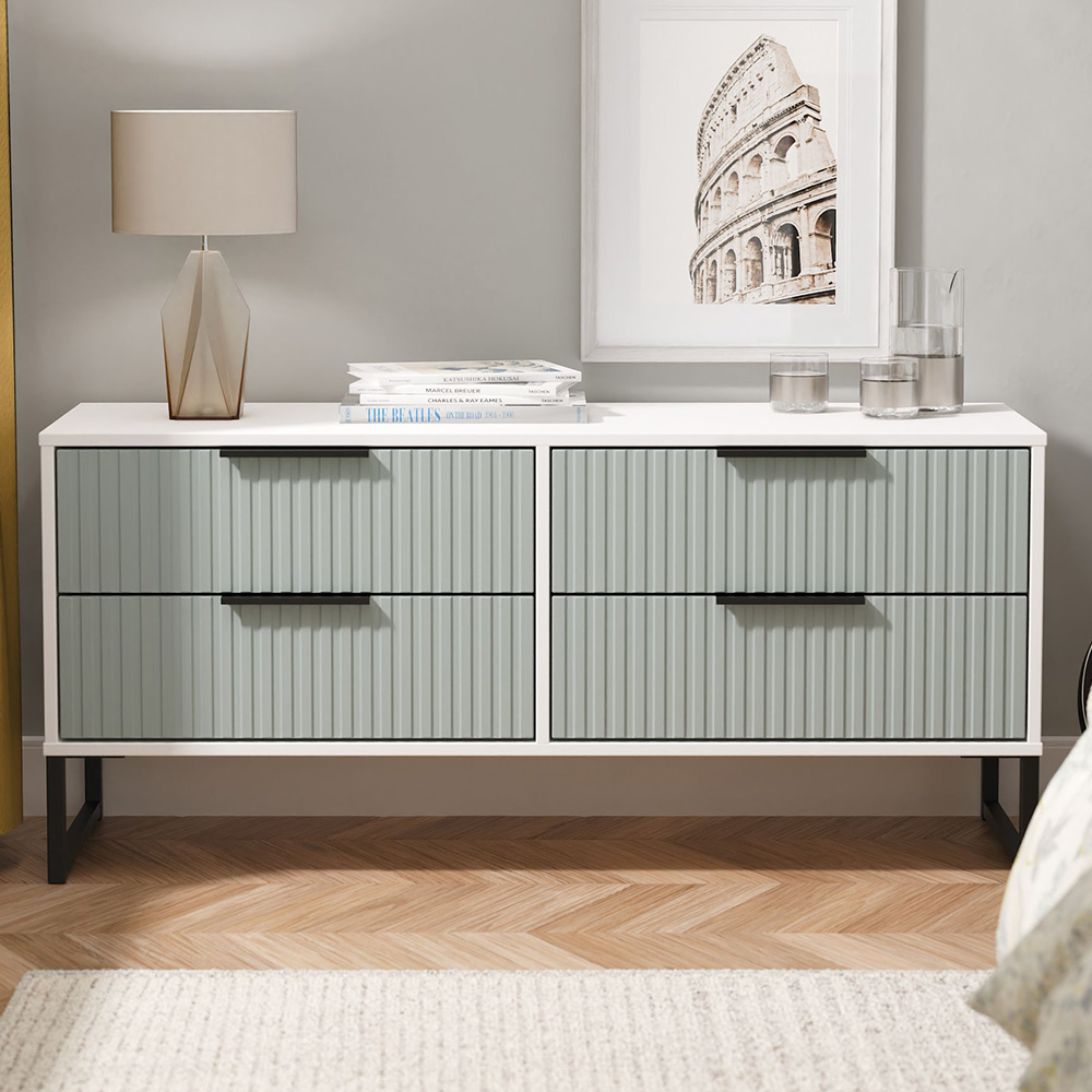 Crowndale Fluted 4 Drawer Duck and White Matt Bed Box Ready Assembled Image 1