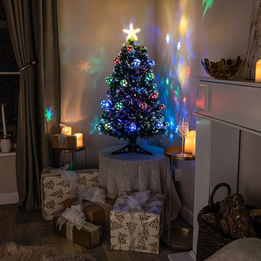 The Christmas Centre Multicolour LED Green Fibre Optic Artificial Xmas Tree with Baubles 4ft Image 8