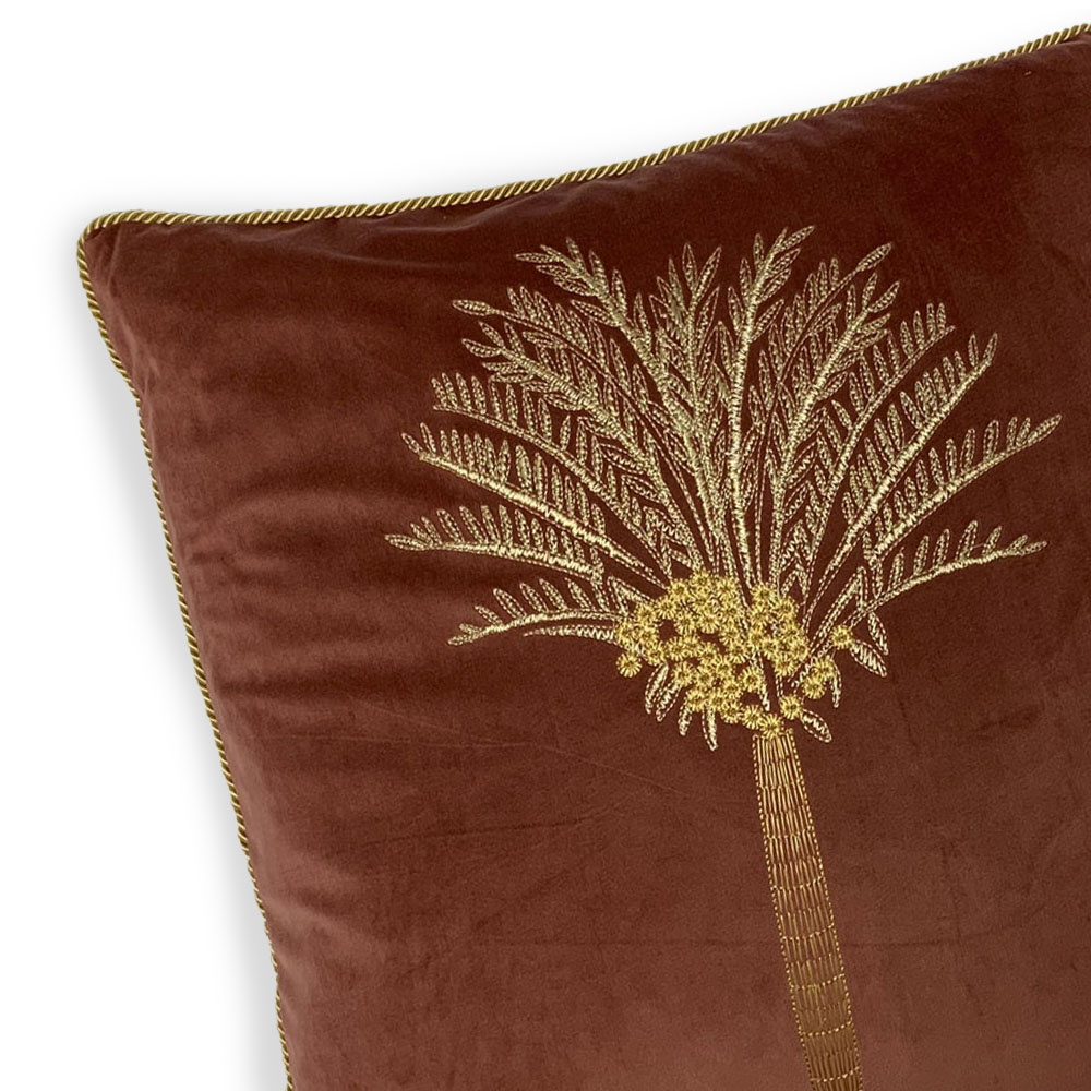 furn. Desert Palm Rock Rose Embroidered Velvet Cushion Image 2
