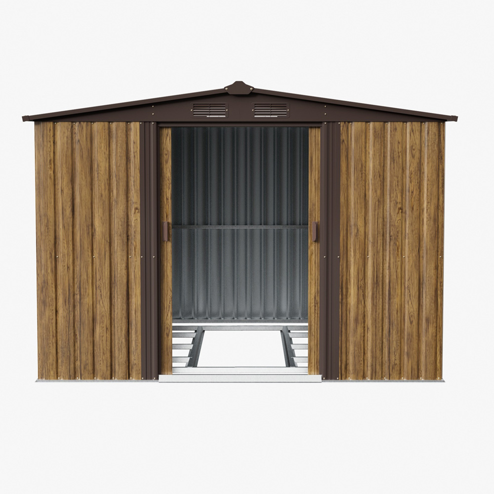 Living and Home 6 x 8ft Wood Grain Finish Metal Apex Garden Shed Image 7